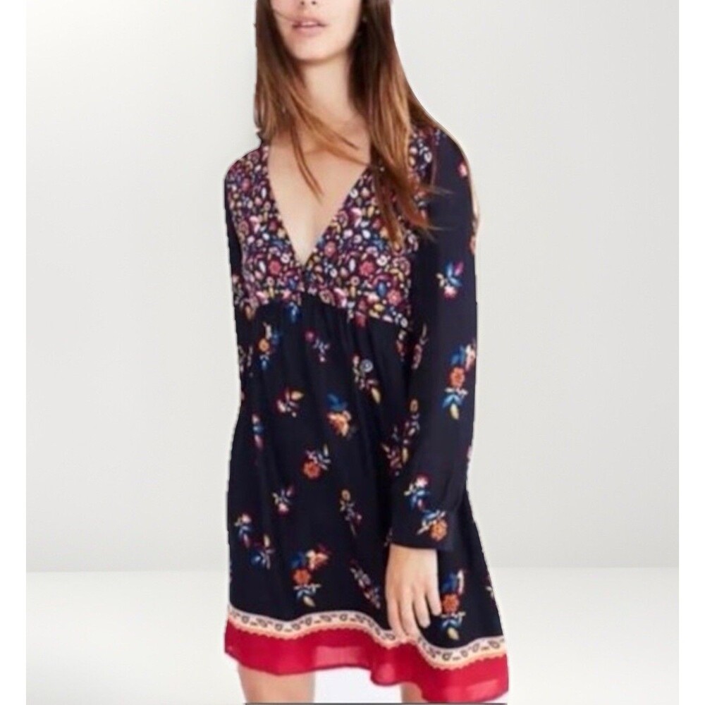 Sezane Daphna Floral Long Sleeve Boho Multicolor V-neck Dress Women’s 38/US 6‎